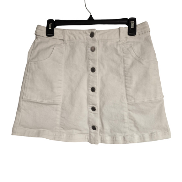 Junior's Jolt White Denim Front Button Mini Jean Skirt - Size 5 - Picture 1 of 12